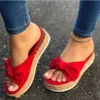 Slippers Summer round head large size 40-43 wearing bow tie hemp rope thick bottom sandals womens slippers T240220