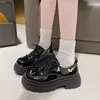 Dress Shoes Solid Color Platform Lolita For Women 2024 Spring Autumn Metal Butterfly Lace-up Leather Pumps Mary Jane Women's