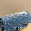 25cm lüks çantalar 10a çanta kadınlar çanta koyu tasarımcı omuz mavi cüzdanlar vintage denim el çantası gümüş zincir donanım yaz cüzdan keseleri kayış yapmalı