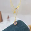 Hängen Lamoon Vingate Princess Necklace for Women S925 Silver Pendant Necklace Synthetic Corundum 14K Gold Plated Fine Jewelry LMNI107