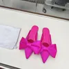 Mulas con pajarita grande para mujer, zapatilla de tacón plano para fiesta de noche de verano, zapatos con lazo liso V0129