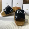 Nieuwe Designer Dames Houten Sandaal sluffy platte bodem muilezelpantoffels meerkleurig kant Letter canvas slipper zomer thuis schoenen luxe merk chl01 sandles Maat 002