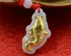 Necklaces Natural Grade A Jadeite 18K Solid Gold Carved Cute Fish Coin PiXiu Leaf Money Bag Jade Pendant Amulet Necklace Jewelry Certified