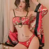 Etnik Giyim Kırmızı Seksi Japon Kimono Cosplay Baskı Batah Pijama Kawaii Kadınlar Üç Nokta Üniforma Robe Nightdress Sütü Set
