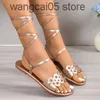 Sandals Large size womens sandals fashionable flat bottomed ankle strap hollowed out open toe sandals T240220