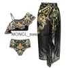 Kvinnors badkläder 2023 Ny 2PC Push Up Women Bikini Set kjol Floral Printed Bikinis Strappy Bandage Brazilian Biquini Bathing Suith2422039