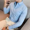 Camisas de vestido masculinas homens camisa de manga comprida 2024 outono anti-rugas macio sólido casual elástico magro ajuste camisas y blusas streetwear roupas