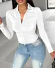 Women's Blouses Female Casual Ruched Buttoned Turn-Down Collar Shirt Temperament Commuting Elegant Long Sleeve Skinny Fashion