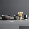 مجموعات Taupe Mets Indoor Ceramic Bowl Giftset الأدوات التقليدية الأدوات الخيزران مجموعة مصنوعة يدويًا شاي شاي Matcha 4/5pcs/مجموعة عيد ميلاد D Dhx0v