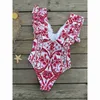 Damenbadebekleidung 2024 Frauen 2PC Cover-Up Badeanzug Rüschen Solide Bedruckte Tiefe V Einteilige Monokini Kimono Bikini Anzug Sommer BeachwearH24220