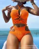 Maillots de bain pour femmes 2024 Été Couleur unie Maillot de bain Split Bikini Deux pièces Ensemble Taille haute Tube Top Creux Sexy