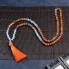 Halsband Kvinnors halsband för läkning och meditation, 8mm orange halsband med bomullstass, japamala 108, fontän