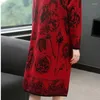 Vestidos casuais 2024 inverno gola manga longa vintage elegante impressão midi vestido feminino solto confortável grosso all-match robe