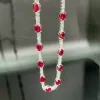 Ciondoli Colore argento 7 * 9mm Taglio ovale Rosso Cubic Zirconia Collane a catena per le donne Girocolli con rubino simulato vintage Collana Gioielli da sposa