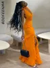 Casual Dresses Boofeenaa Asymmetrical Ruffle Backless Maxi Dress Sexig Orange Evening Party for Woman 2024 Night Club Outfit C16-ED19