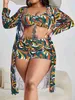 Dames Badmode 3 Stuks Grote Maat Bikini Gedrukt Badpak Vrouwen Kimono Trekkoord Voor Vrouwelijke Badpak BeachwearH2422088