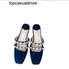 JC Jimmynessity Choo Zapatos Summer Mujeres Slip Mulas casuales Mulas Elegantes Pearl Pearl Tacón grueso Slip-On Moda de moda Slippers