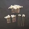 Hårklipp Barrettes Hårklipp Slbridal Handgjorda gyllene Wired Simulated Pearls Wedding Comb Pins Stickers Set Bridal Accessories Women