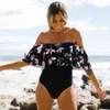 Mulheres Swimwear 2023 Sexy One Piece Swimsuit Clássico Alças Mulheres Ruffle Monokini Retro Preto Bodysuit Vintage Banheira Terno GirlsH2422088