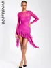 Robes décontractées bofeenaa Voir à travers la robe en dentelle Ruffle Fringe Backless Bref pour les femmes Sexy Birthday Party Nightclub Tenues C92-DH29