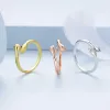 Rings BISAER 925 Sterling Silver Adjustable Open Rings Golden Hug Love Rose Design For Fashion Women Party Gifts Original Jewelry