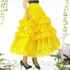 Faldas 2024 Hong Kong Moda Encaje Hada Princesa Pastel en capas Kawaii Lindo Midi Chic Amarillo Malla Puffy Tutu Falda Plus Tamaño