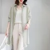 Women's Blouses 2024 Long Sleeve Overlay Shawl Mid Length Shirt Collar Coat Sunscreen Summer Thin Chiffon Cardigan