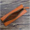 Pencil Bags Wholesale Portable Soft Genuine Leather Bag Handmade Vintage Cowe Zipper Pen Case Office Writing Stationery Gift Drop De Dh5C4