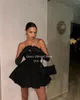 Party Dresses Qanz Short Black Satin Homecoming Above Length Strapless Ruched Cocktail For Women Vestido Para Graduacion 2024