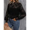 Camisetas para mujer 2024 Otoño Moda Camiseta de manga larga Sexy Windy Slim Lace Top Mujeres Negro Color Sólido Jersey Streewear Bottom