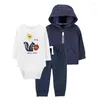 Kledingsets Baby Meisje Kleding Jongen Herfst 2024 Baby's Kostuum Peuter Lange Mouw Capuchon Romper Broek 3 stks/set 6-24M