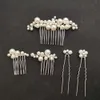 Hårklipp Barrettes Hårklipp Slbridal Handgjorda gyllene Wired Simulated Pearls Wedding Comb Pins Stickers Set Bridal Accessories Women