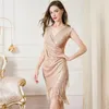 Casual Dresses Charming Trend Dress Women paljetter Tassel Mini Sexig V-ringning Evening Elegant Party Club