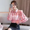 Damesblouses Mode Vrouw Blouse 2024 Elegant en Jeugd Vintage Geruit overhemd Gezwollen mouw Top Koreaanse stijl Kleding voor vrouwen