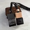 Wholesale Hanging Car Aroma Diffuser 8ml Air Freshener Cube Frosted Car Hanging Perfume Bottle With Wood Cap