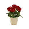 Flores decorativas bonsai artificial rosa pequeno vaso de flores falso ornamento para casa sala mesa casamento escritório