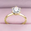 클러스터 반지 anziw 3.0ct Moissanite Solitaire 반지 옐로우 골드 도금 2ct 약혼 웨딩 밴드 925 Silver Certified Jewel For Women