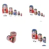 Dekoratif Nesneler Figürinler 5 PCS/ Set Miles Kimball Fındıkkıran Lehimler Matryoshka Yuvalama Bebekler Ahşap Rus Bebek El Yapımı El Sanatları DHH35