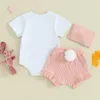 Conjuntos de roupas nascidos bebê menina páscoa outfit pouco manga curta macacão cauda shorts headband conjunto roupas bonitos