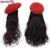 Masker shangke syntetisk fiskare långa vågiga raka peruker för kvinnor hårförlängning svart vit stickad mössa vinter mode varm hatt peruk