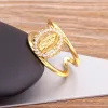 Классическое циркониевое круглое инкрустированное кольцо из желтого золота 14 карат с Девой Марией, церковное свадебное регулируемое ювелирное изделие, женские помолвочные религиозные подарки для вечеринок
