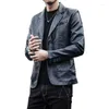 Men's Jackets 2024 Fashion Casual Boutique Suit Leather Jacket / Male Solid Color Business Collar PU Blazers Long Sleeve Coat