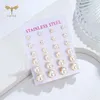 Boucles d'oreilles à clous pour femmes, ensemble de perles artificielles, taille mixte 4mm-9mm, en acier inoxydable doré, bijoux d'oreilles simples en boule