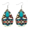 Kolczyki Dangle Vintage Turquoise Teardrop Aztec For Women 2024 Wzór geometryczny Western Wood Boho Biżuteria Hurtowa