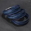 Braccialetti con ciondoli 19/21/23 cm Retro Twist Tessuto In Pelle da Uomo Multistrato Chiusura Magnetica Dell'involucro Del Braccialetto Del Braccialetto Armbanden Voor Mannen