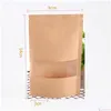 Envoltura de regalo 50 unids / lote Bolsa de papel Kraft Ventana Zip Lock Vacío Alimentos Secos Fruta Té Paquete de Regalo Auto Sellado Cremallera Stand Up Bolsas Hh9-3727 Dhhfl