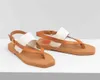 Tan/White leather and logo print canvas woody thong flats sandals summer flip flop cool slingback flat shoes italy luxury designer factory sale with box 35-42