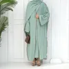 Ethnic Clothing Modest Kimono Abaya Solid Middle Eastern Muslim Dubai Cardigan Robe For Women Contrast Patchwork Trim Islamic Eid