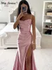 Solid Color Satin Backless Split Style Long Dress for Womens 2023 Summer Sexig Ultra-tunn axelfriktion Body Womens Party Evening Dress 240220