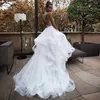 Chic Cascading Ruffles Wedding Dresses Spaghetti Strap Puffy kjol Vestido de Novia Bead Top Cross Bridal Gown Vestidos de Novia